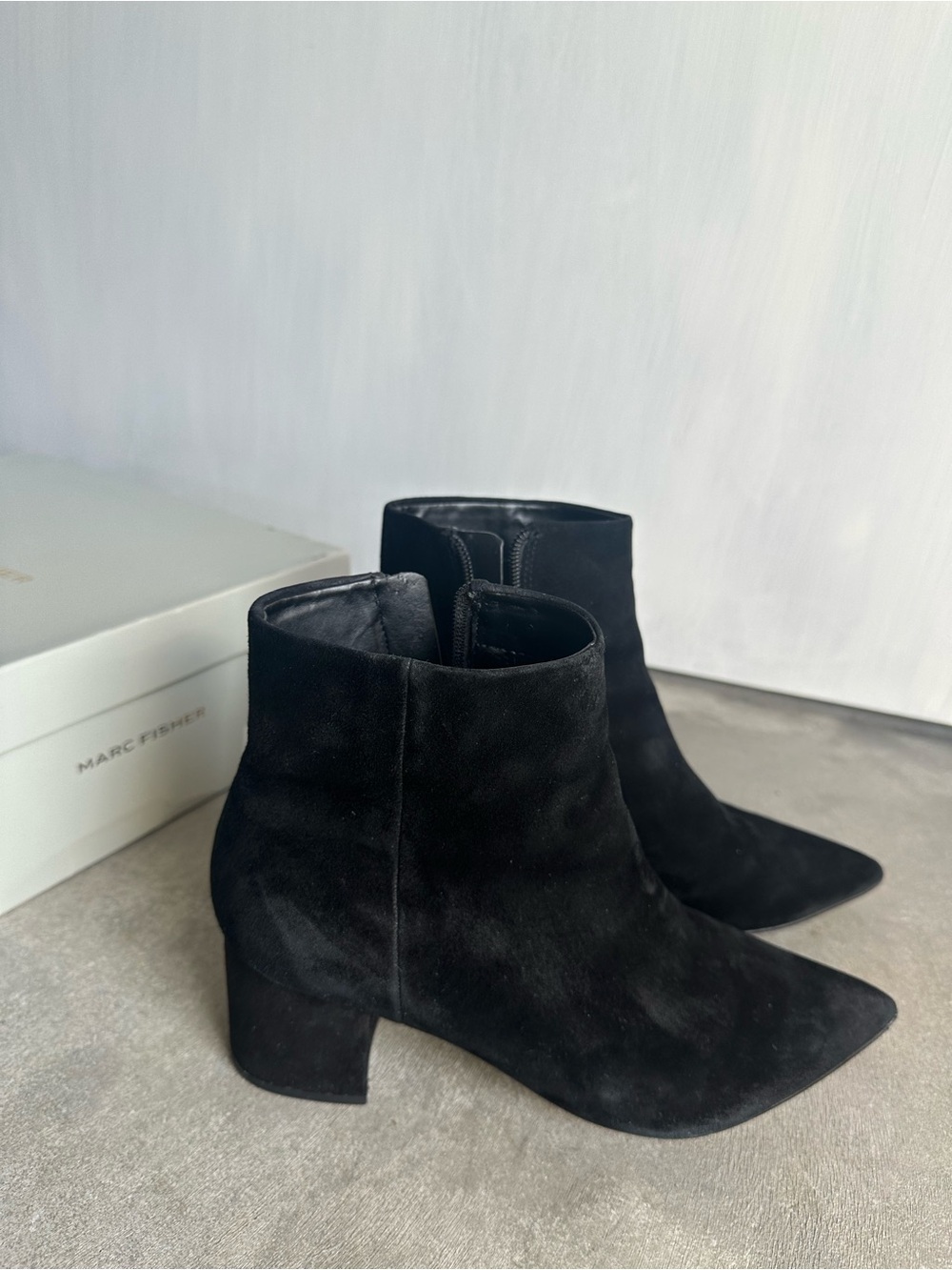 Marc Fisher Black Suede Pointed Toe Ankle Booties